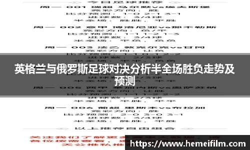 英格兰与俄罗斯足球对决分析半全场胜负走势及预测